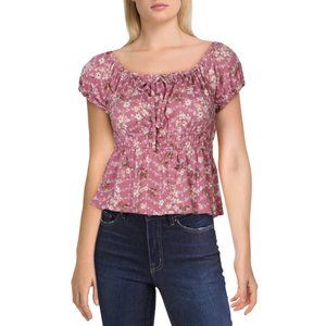 FRESHMAN JUNIORS WOMENS FLORAL PRINT STRAPLESS BLOUSE ROSE